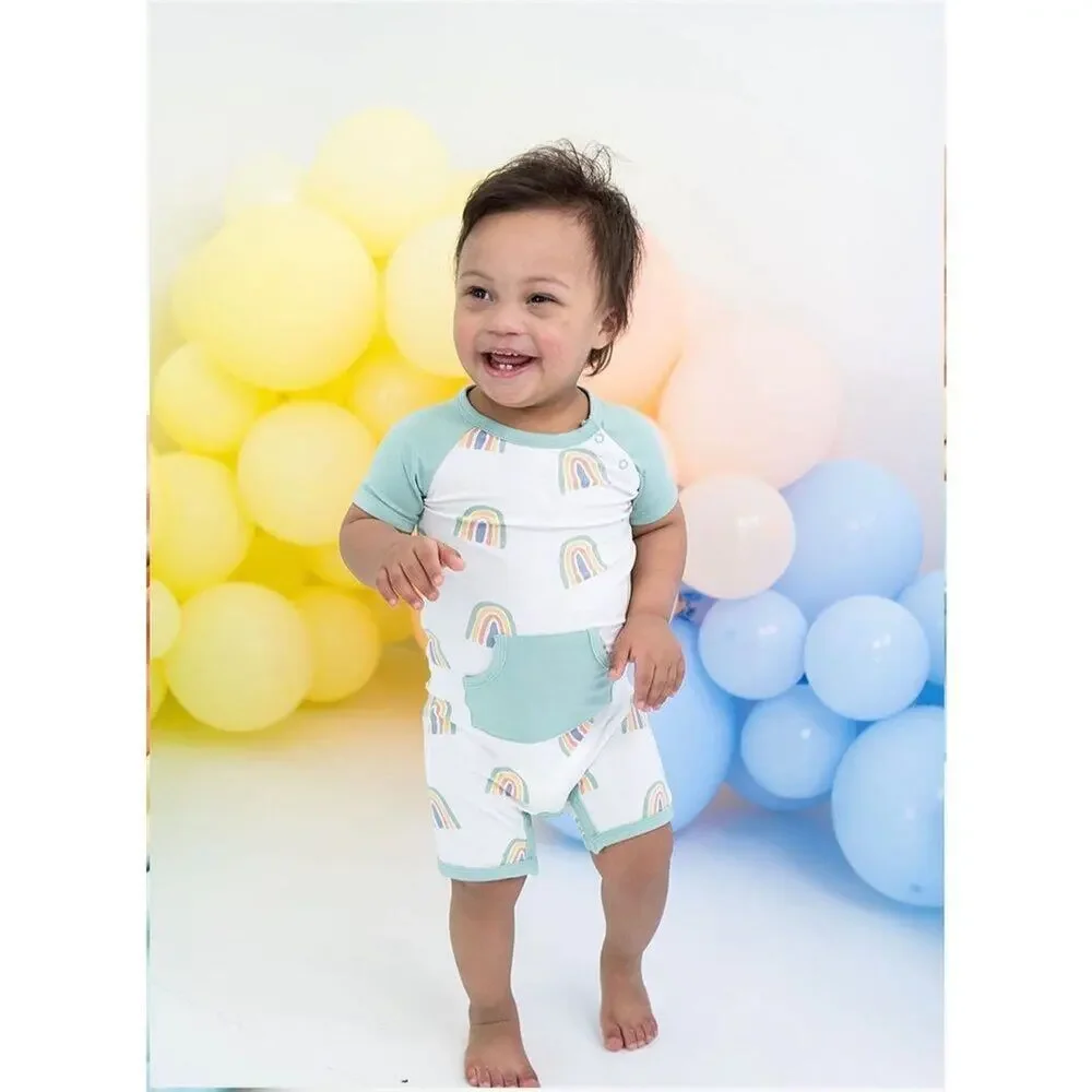 Kyte Baby One Piece Girls Size 3T Multicolor Romper Rainbow Short‎ Sleeve NWT